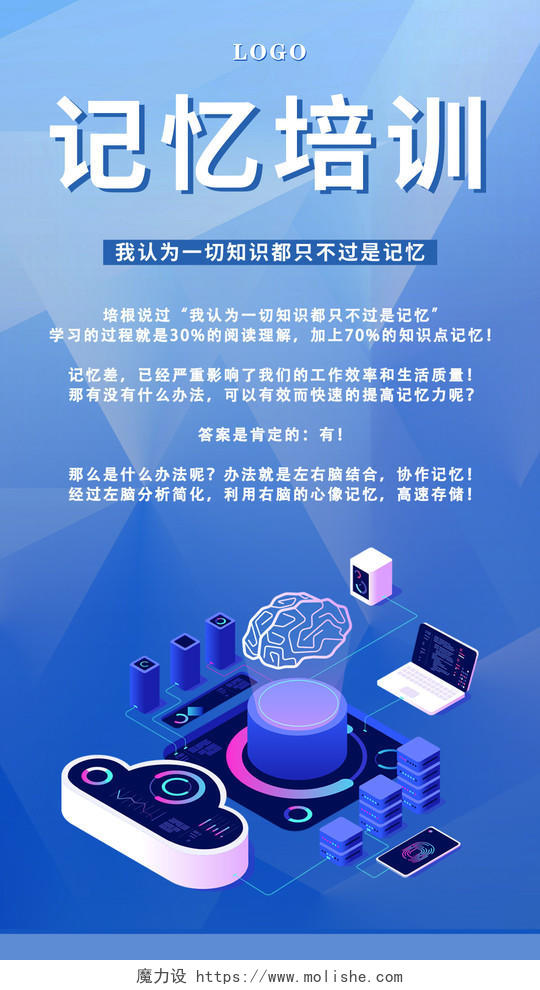 蓝色科技最强大脑记忆培训手机文案海报